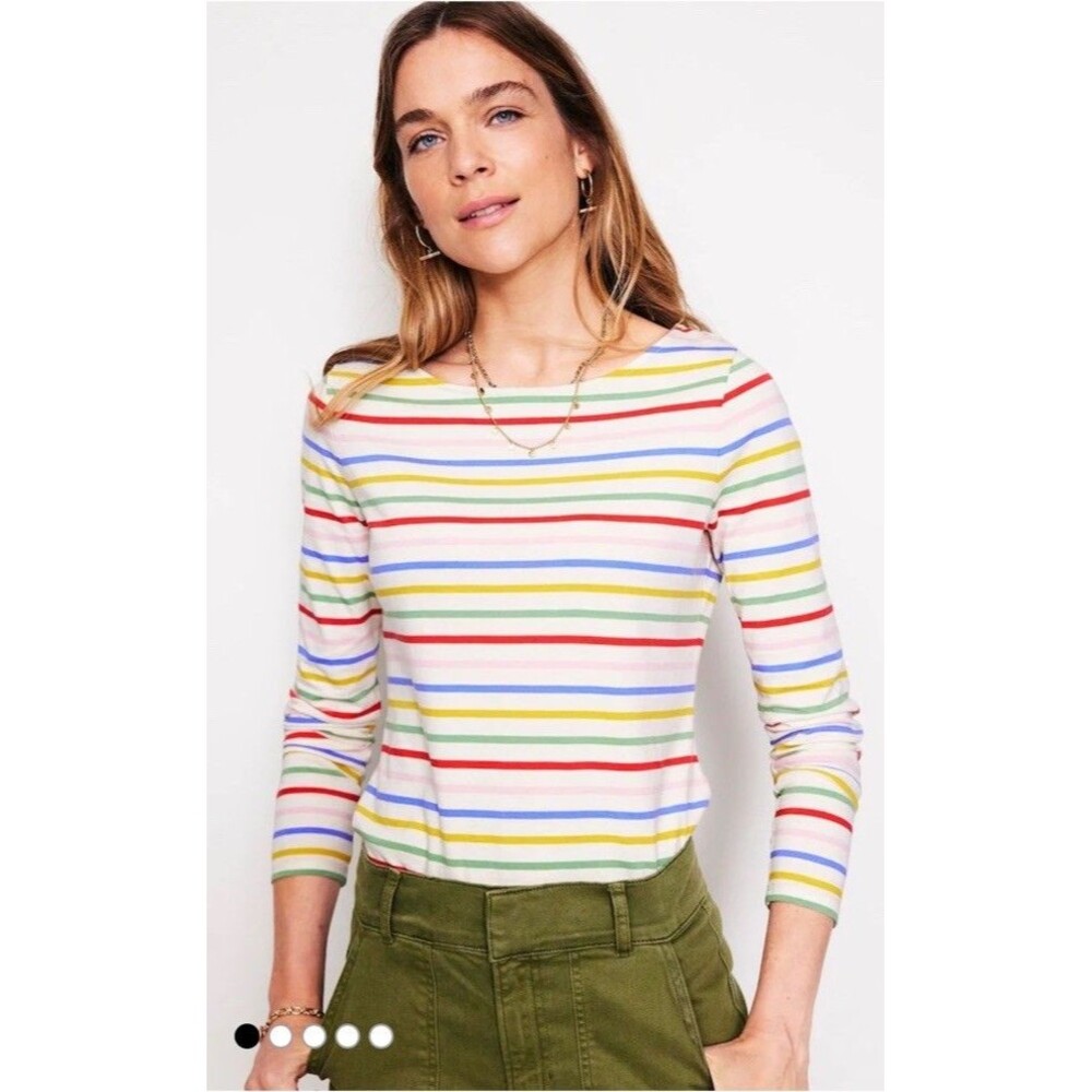 Boden US 6 Ella Long Sleeve Top Breton Stripe Rainbow Mlticolor Nautical Preppy